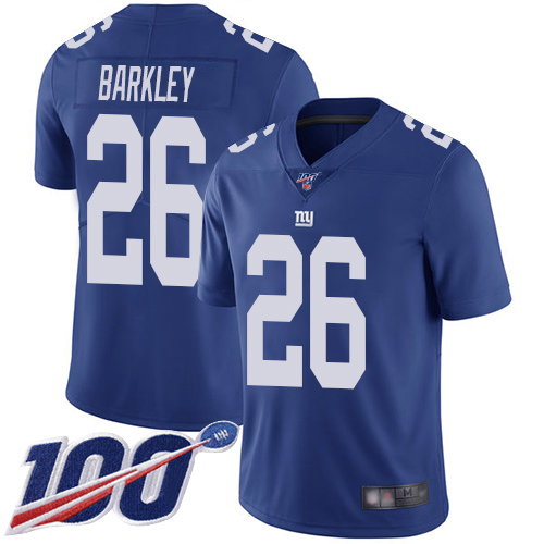 Men New York Giants 26 Saquon Barkley Royal Blue Team Color Vapor Untouchable Limited Player 100th Season Football NFL Jersey